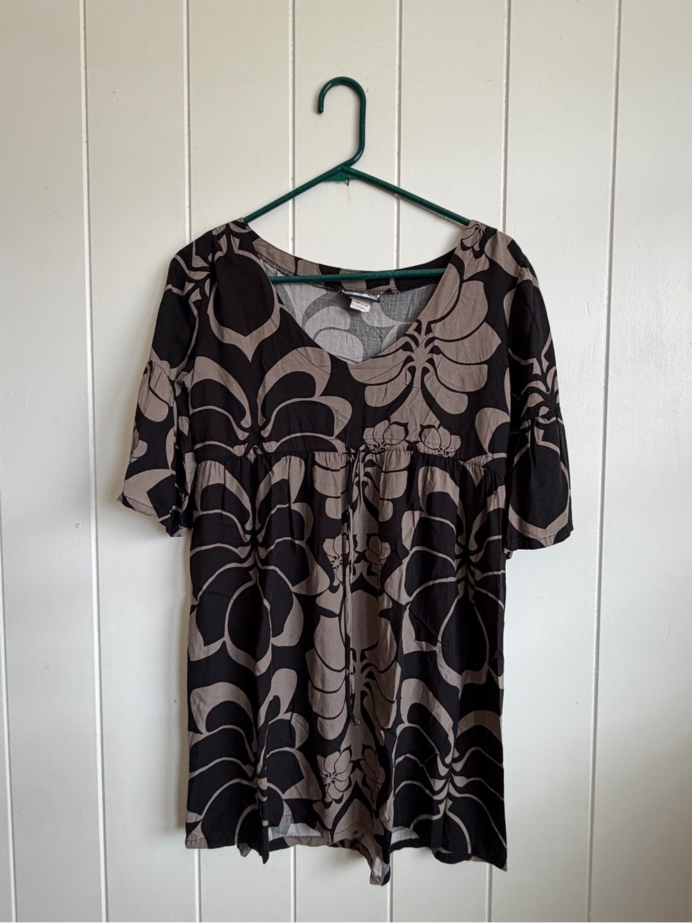 Manuheali’i Tunic Blouse Dress black brown Floral Size XS